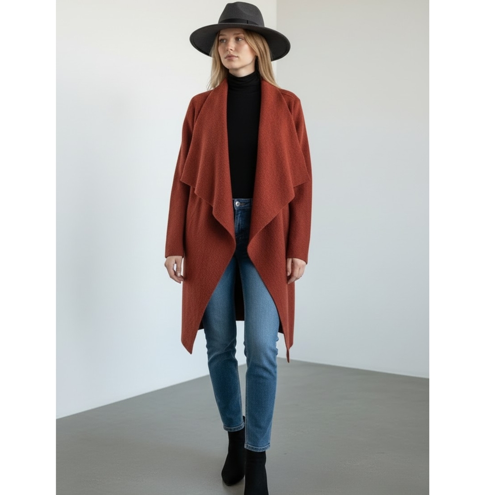 Eva Tralala Paris Size L Rust Colored Drape Front Duster Jacket